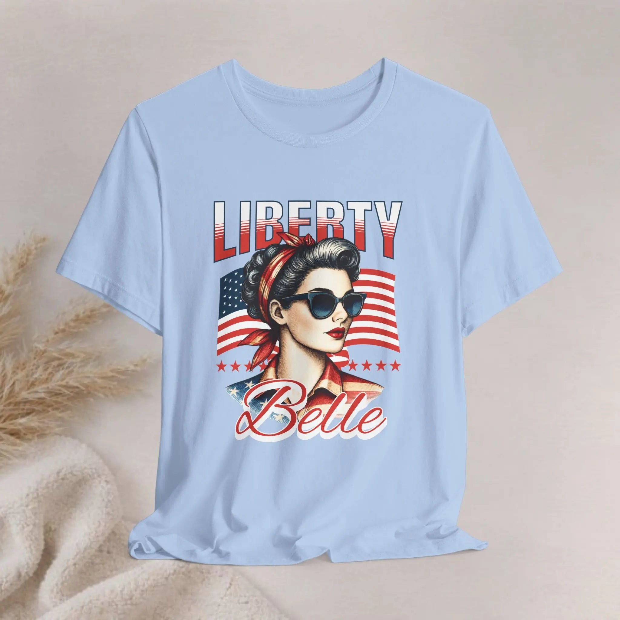 Liberty Belle Retro Patriotic Tee — Vintage American Flag Woman Design Printify