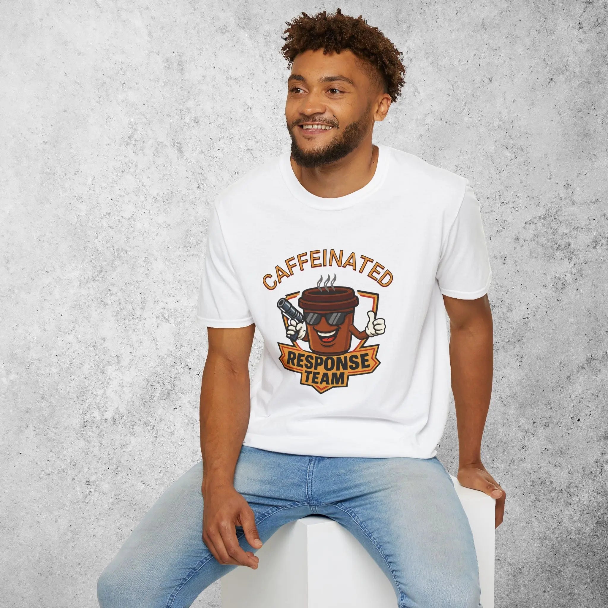 Caffeinated Response Team T-Shirt - funny coffee cup with tazer tee Printify
