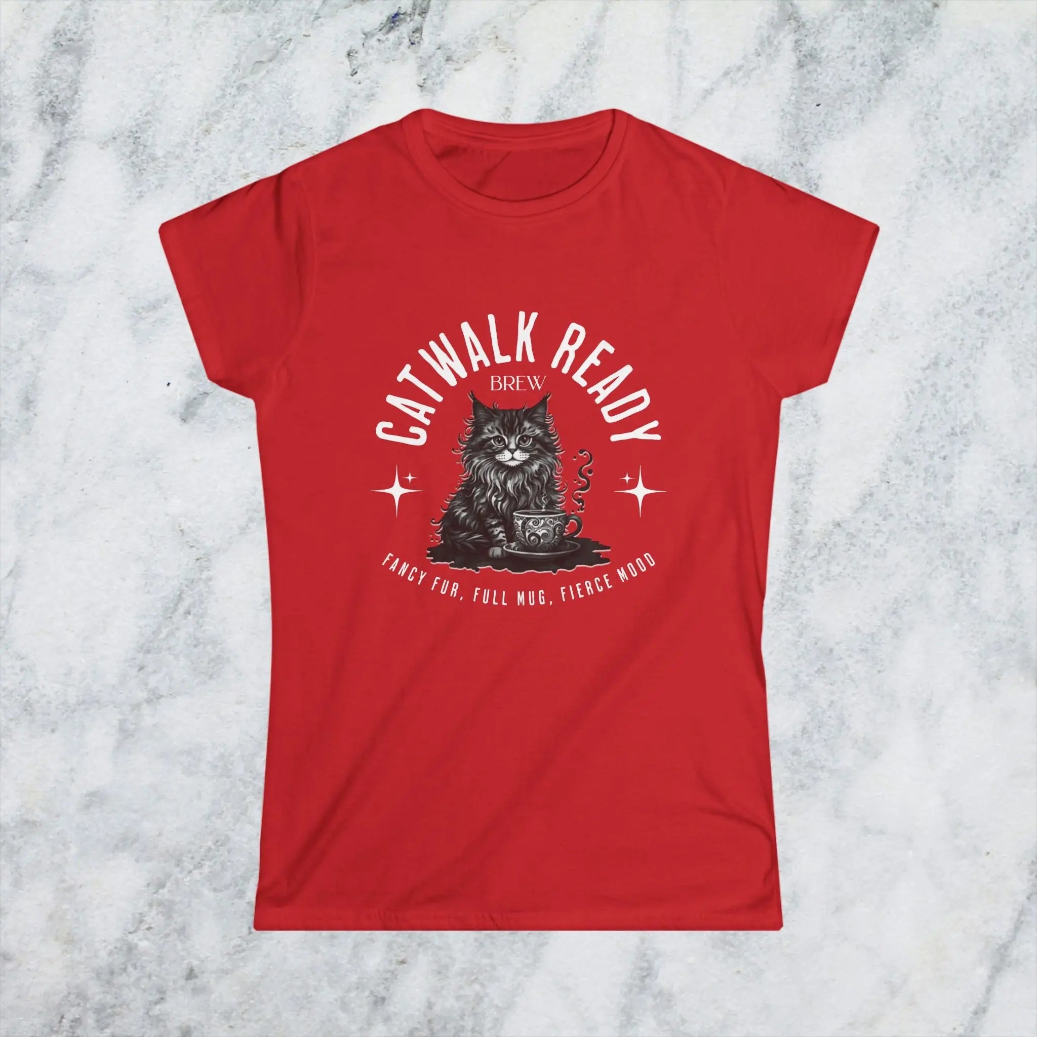 Catwalk Ready Shirt -  Fancy Fur, Full Mug, Fierce Mood Classy Coffee Cat Tee Printify
