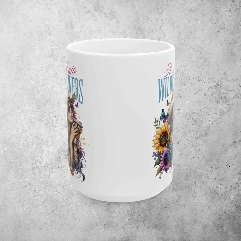 A Latte Wildflowers Mug — Sunflowers & Butterflies (15oz) Printify