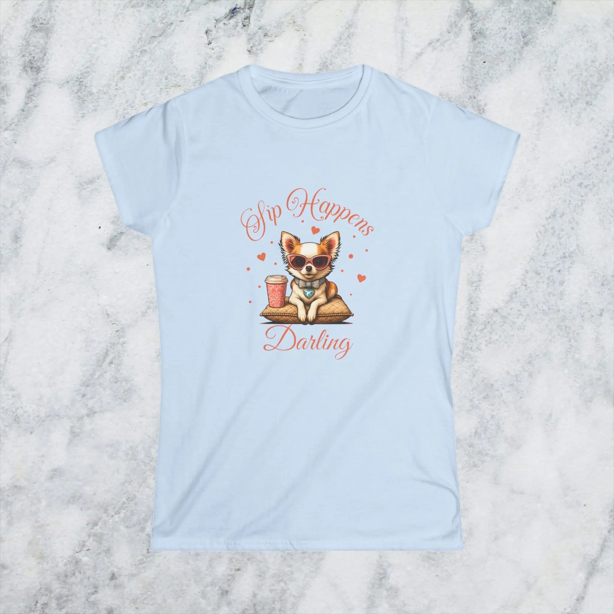 Sip Happens Darling Tee — Cute Chihuahua Coffee Women's T‑Shirt Printify