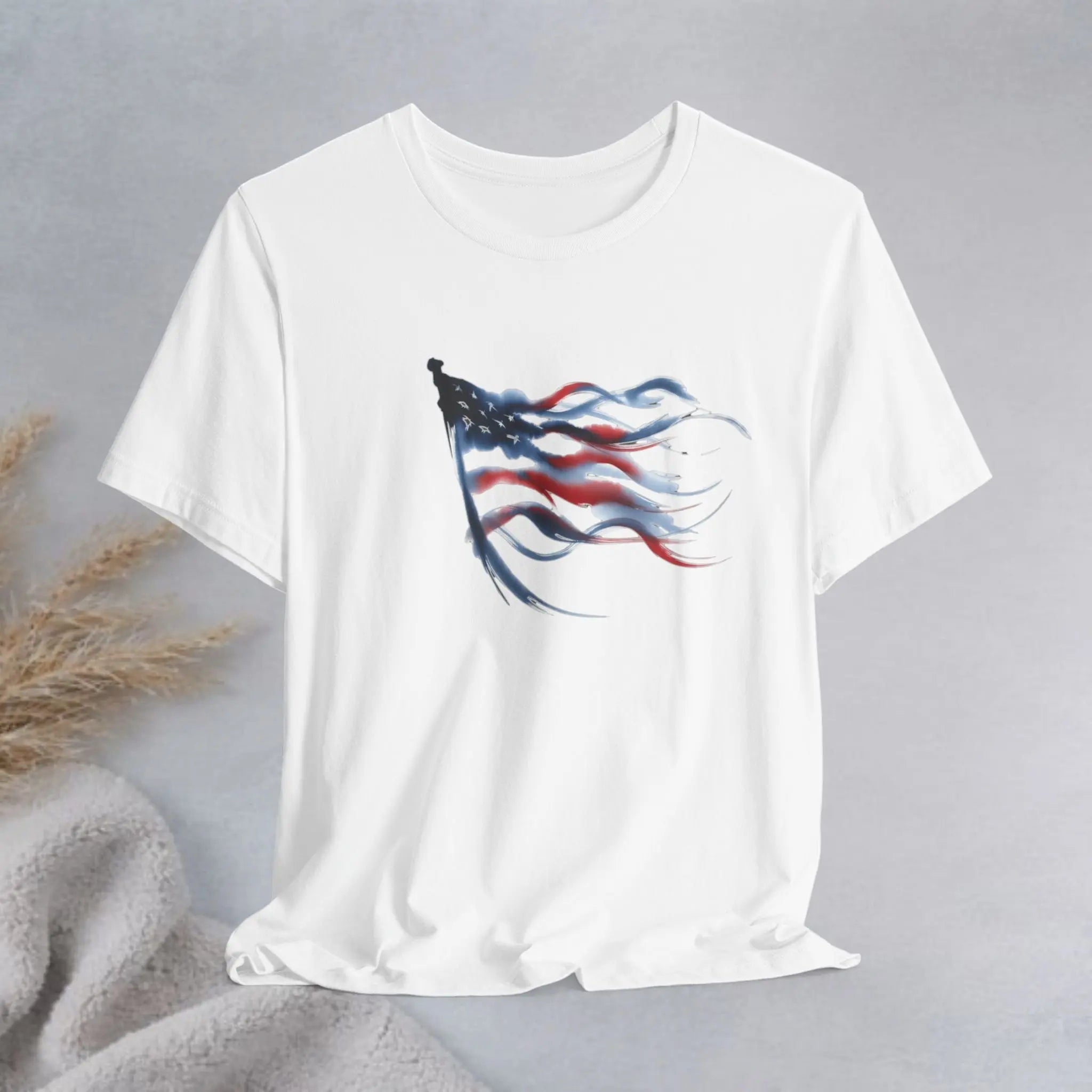 American Flag Waving Tee — Patriotic Red White Blue T-Shirt Printify