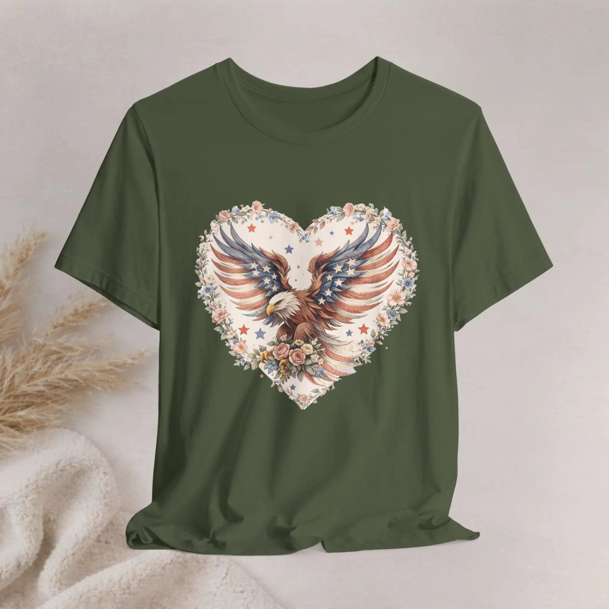 Heart Eagle T-Shirt — Floral Patriotic Eagle Heart Tee Printify