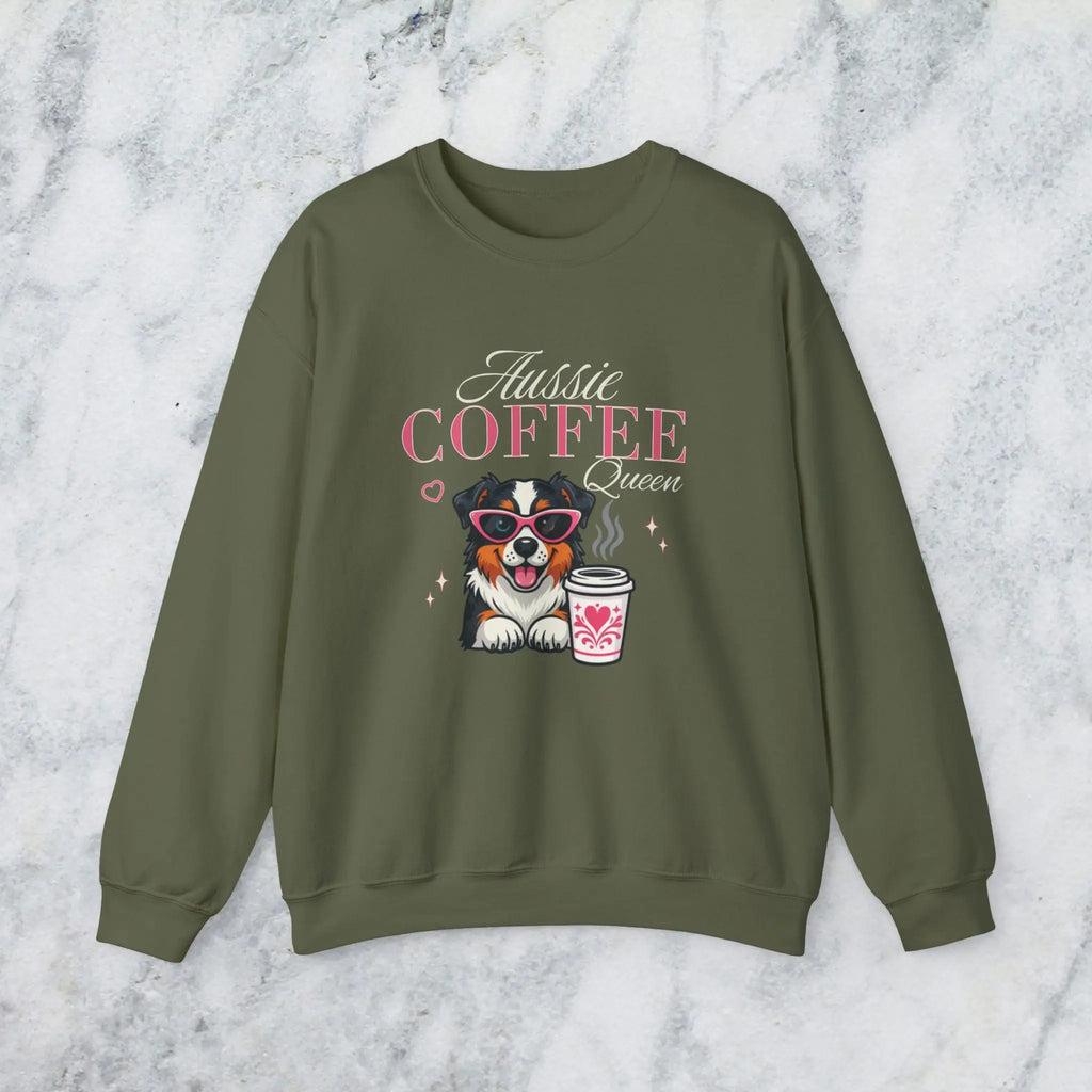 Aussie Coffee Queen Australian Shepherd Sweatshirt Printify