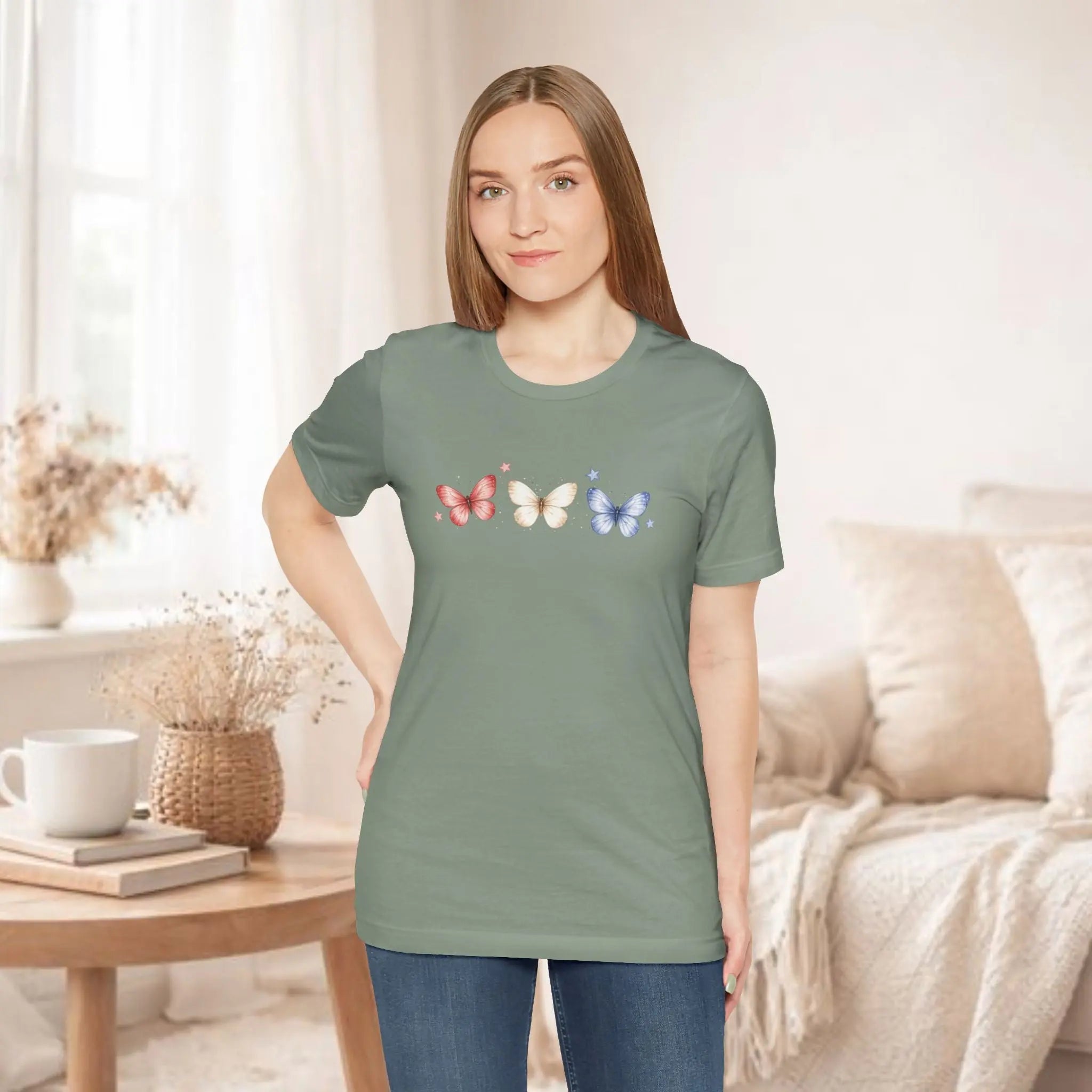 Red White And Blue Butterfly Tee Printify