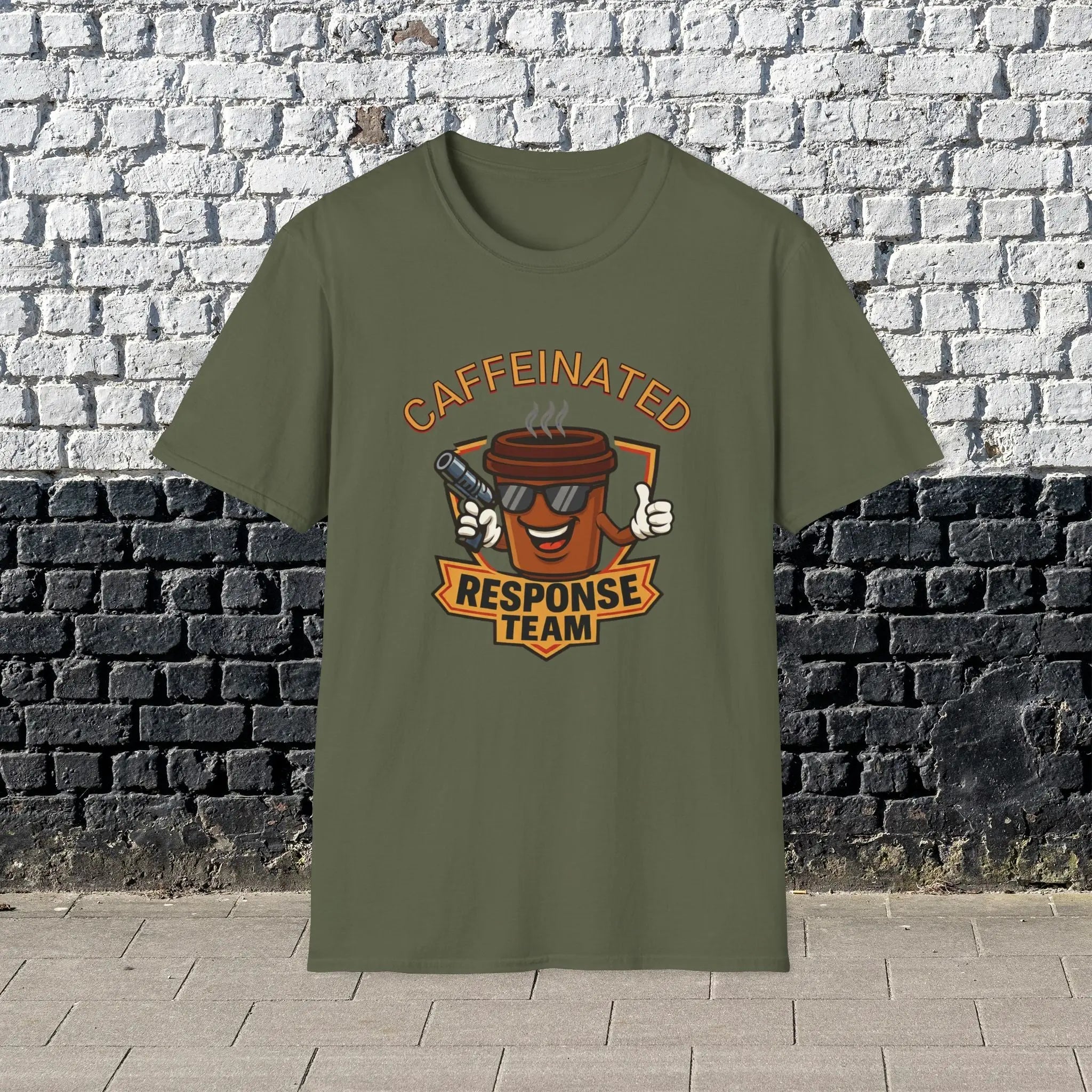 Caffeinated Response Team T-Shirt - funny coffee cup with tazer tee Printify