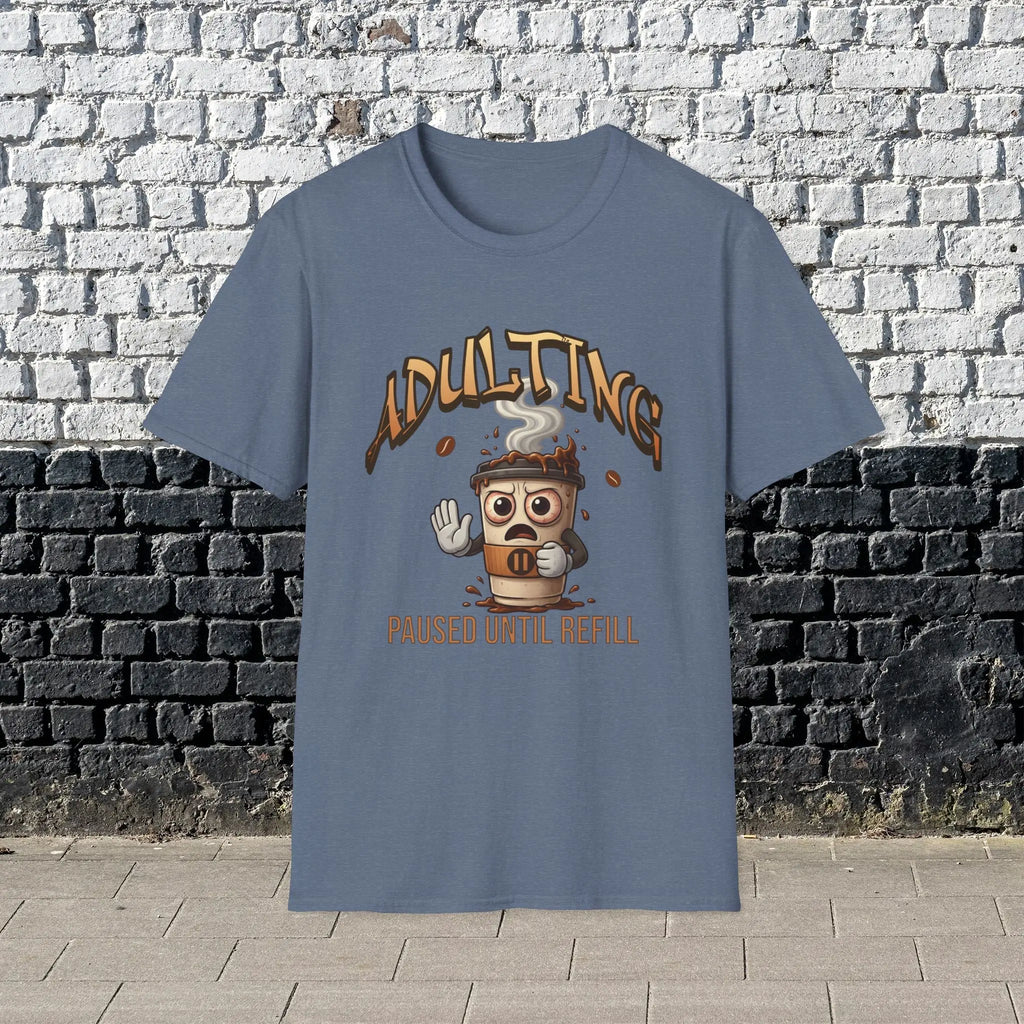 Adulting Coffee T-Shirt - Paused Until Refill funny coffee tee Printify