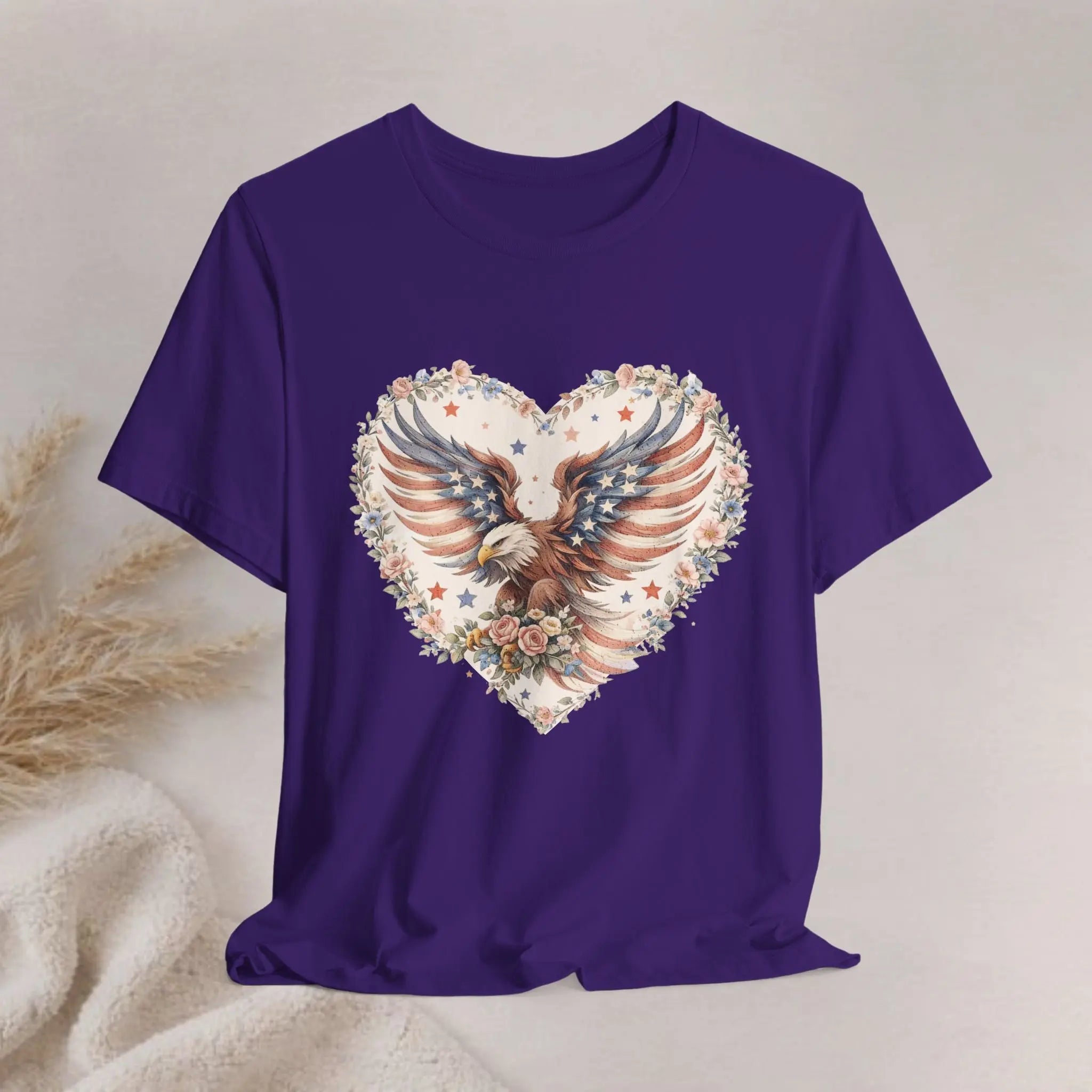 Heart Eagle T-Shirt — Floral Patriotic Eagle Heart Tee Printify