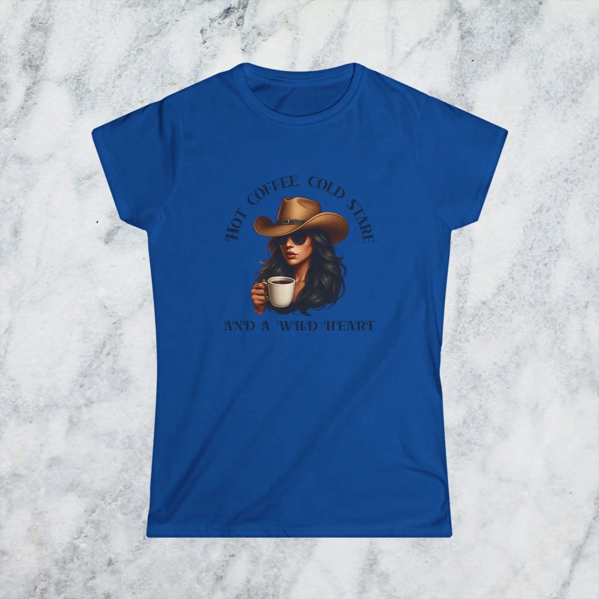 Hot Coffee Cold Stare and a Wild Heart Shirt – Western Cowgirl Coffee Lover Tee, Country Girl Graphic Shirt, Sassy Rodeo Gift Printify