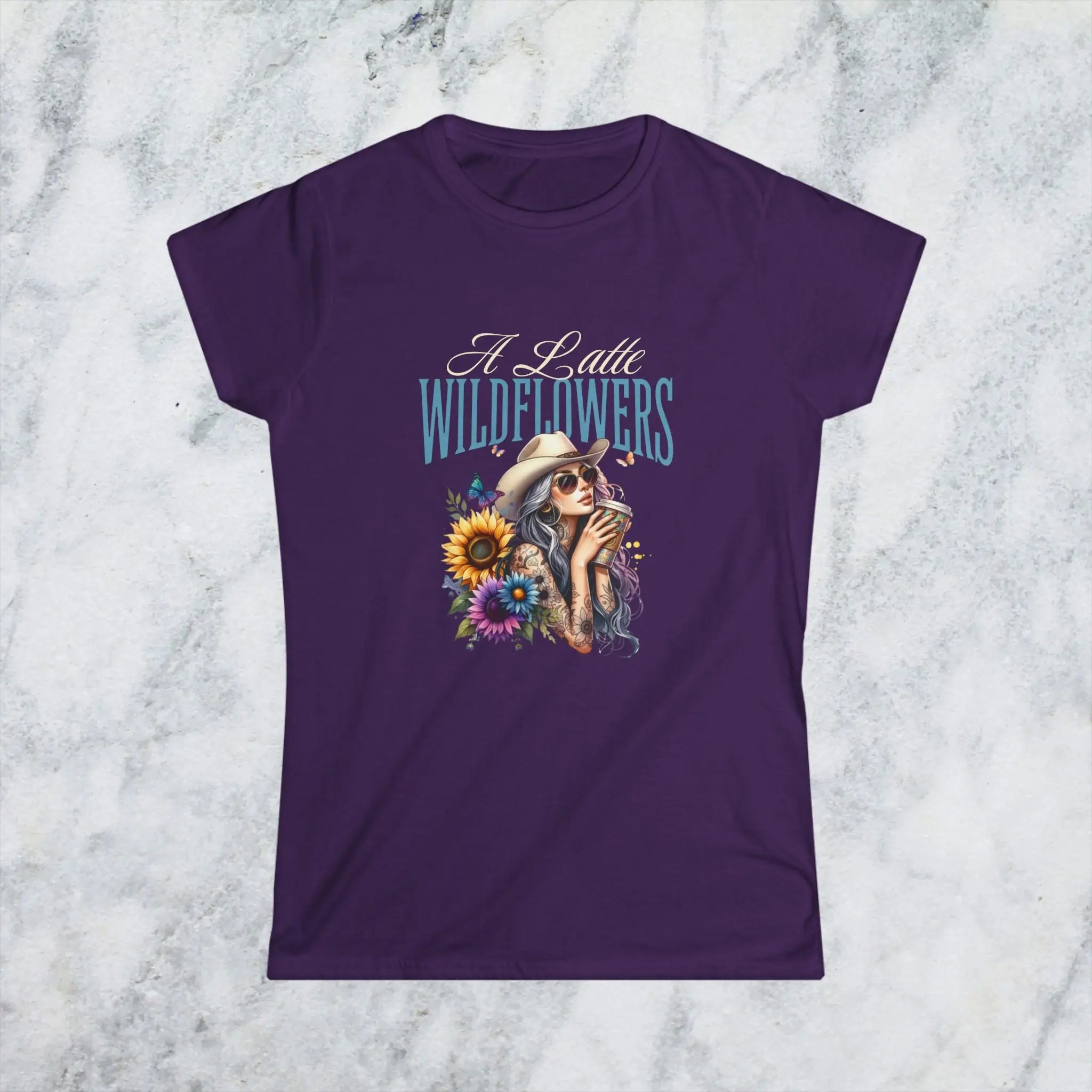 Women's Cowgirl Tee — 'A Latte Wildflowers' Cowboy Hat Coffee Sunflowers Design Printify