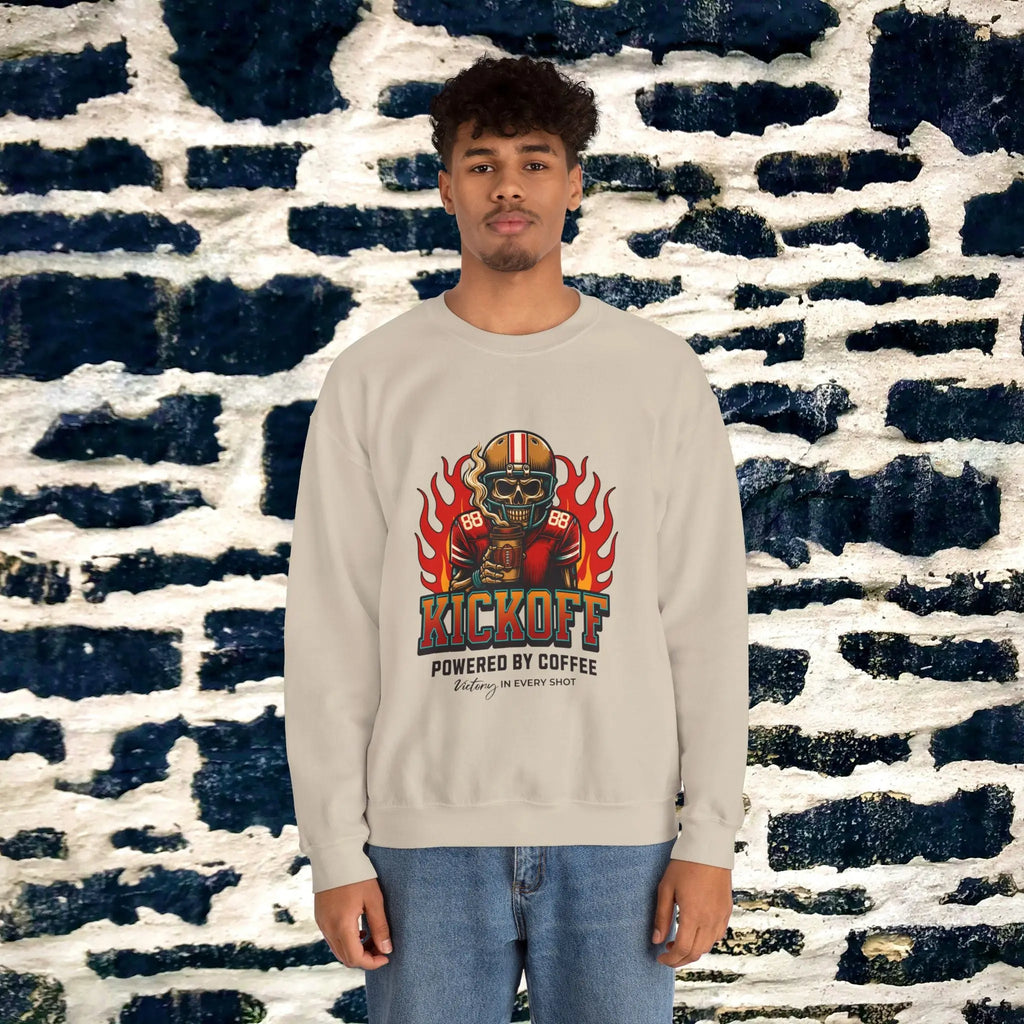 Kickoff Coffee Sweatshirt - Football themed coffee sweatshirt perfect for fall season Printify