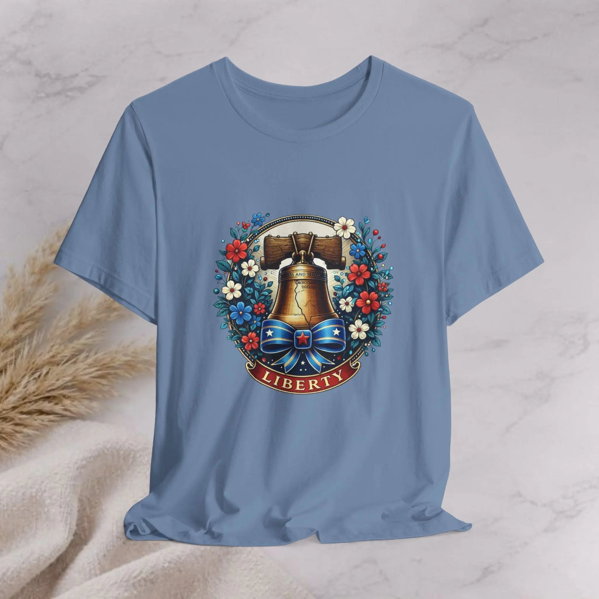 Liberty Bell Floral Tee — Liberty Banner Graphic T-Shirt Printify