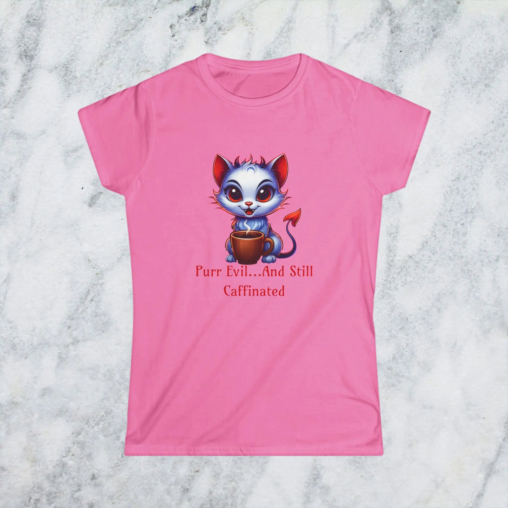 Purr Evil T-Shirt - “Purr Evil and Still Caffeinated” Printify