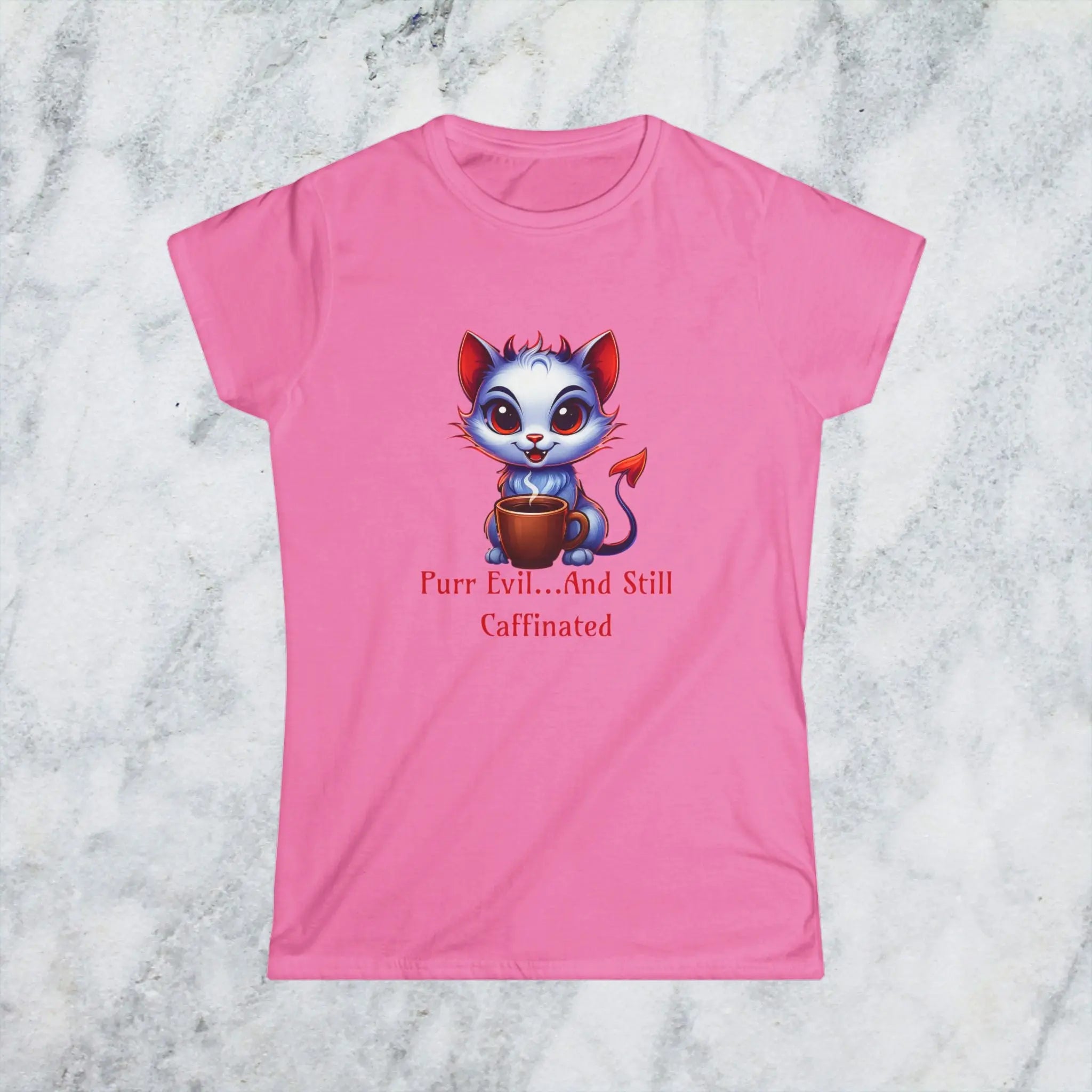 Purr Evil T-Shirt - “Purr Evil and Still Caffeinated” Printify