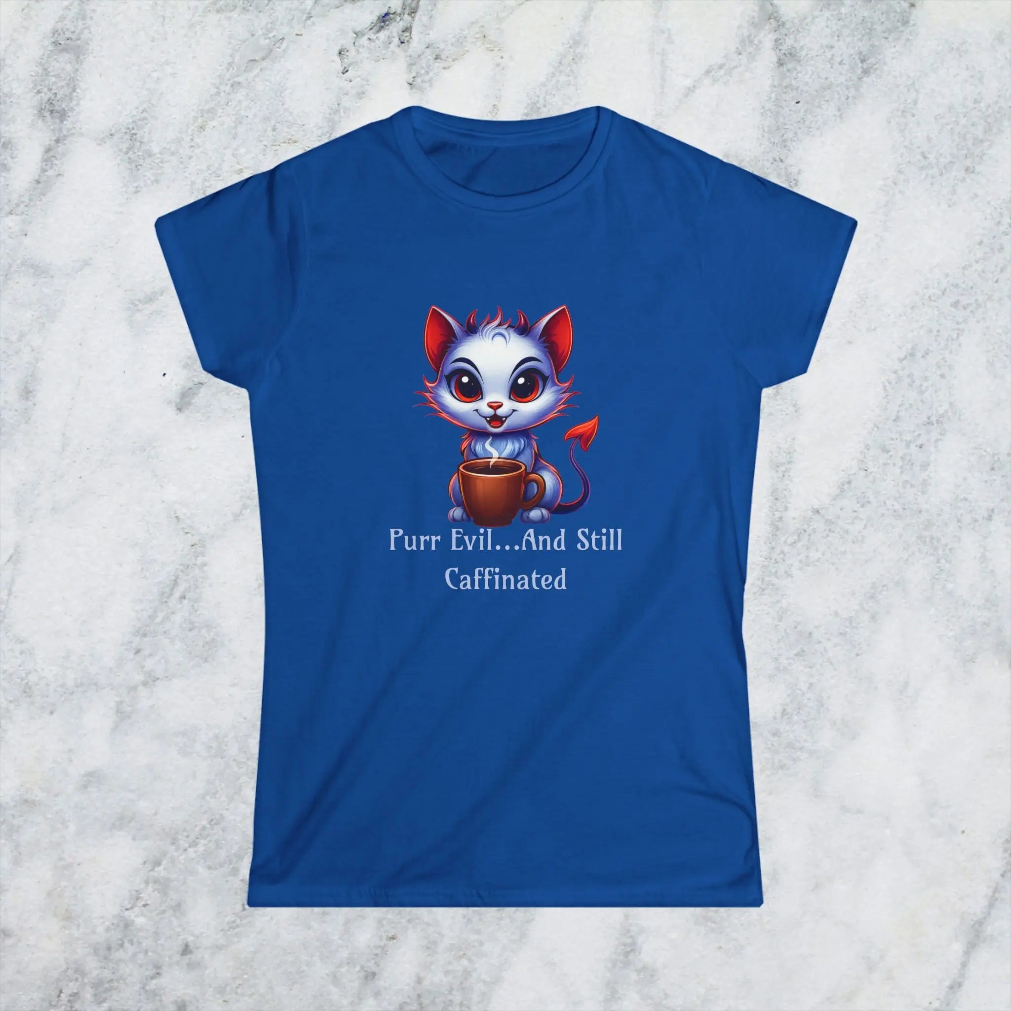 Purr Evil T-Shirt - “Purr Evil and Still Caffeinated” Printify