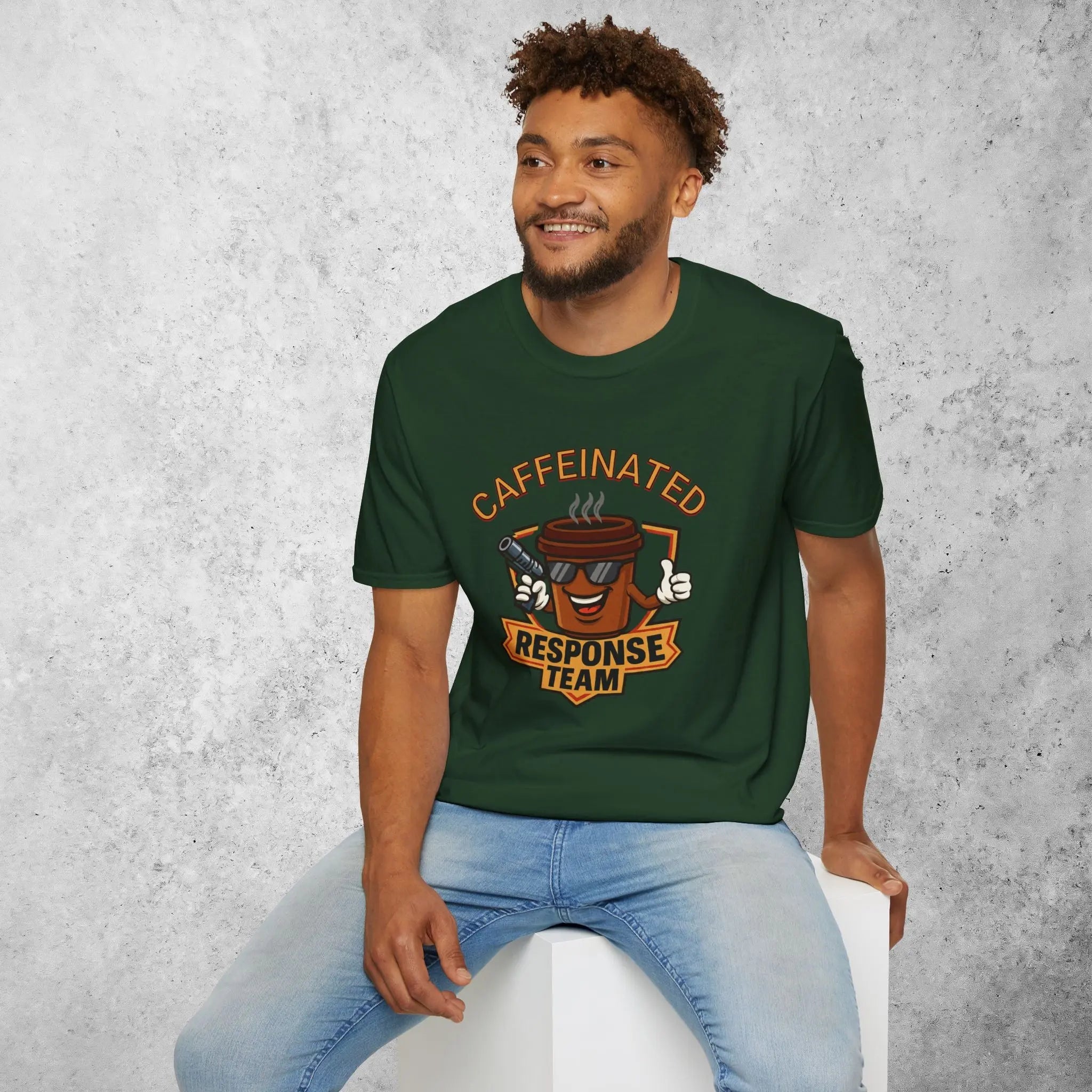 Caffeinated Response Team T-Shirt - funny coffee cup with tazer tee Printify