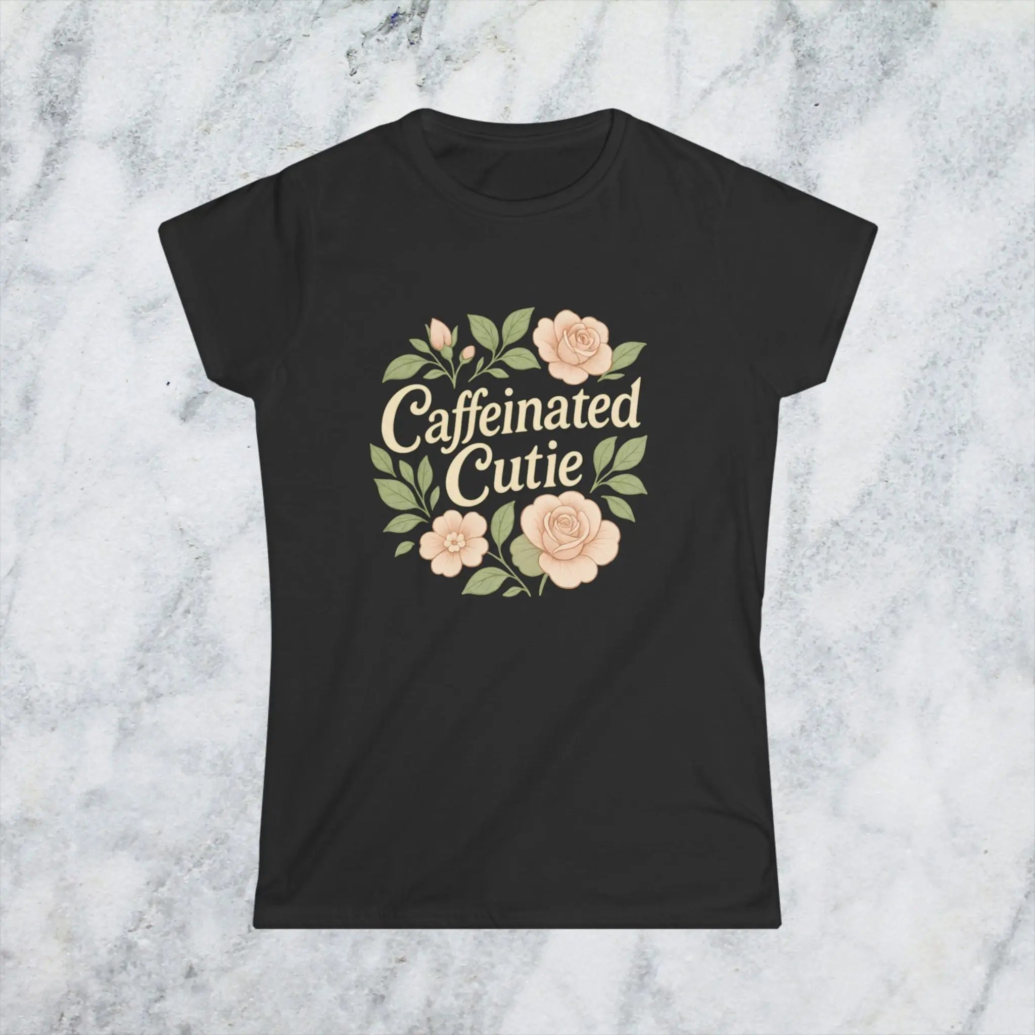 Caffeinated Cutie Floral Tee — Women's Blush Floral Graphic T‑Shirt - Boldly Bitter Company