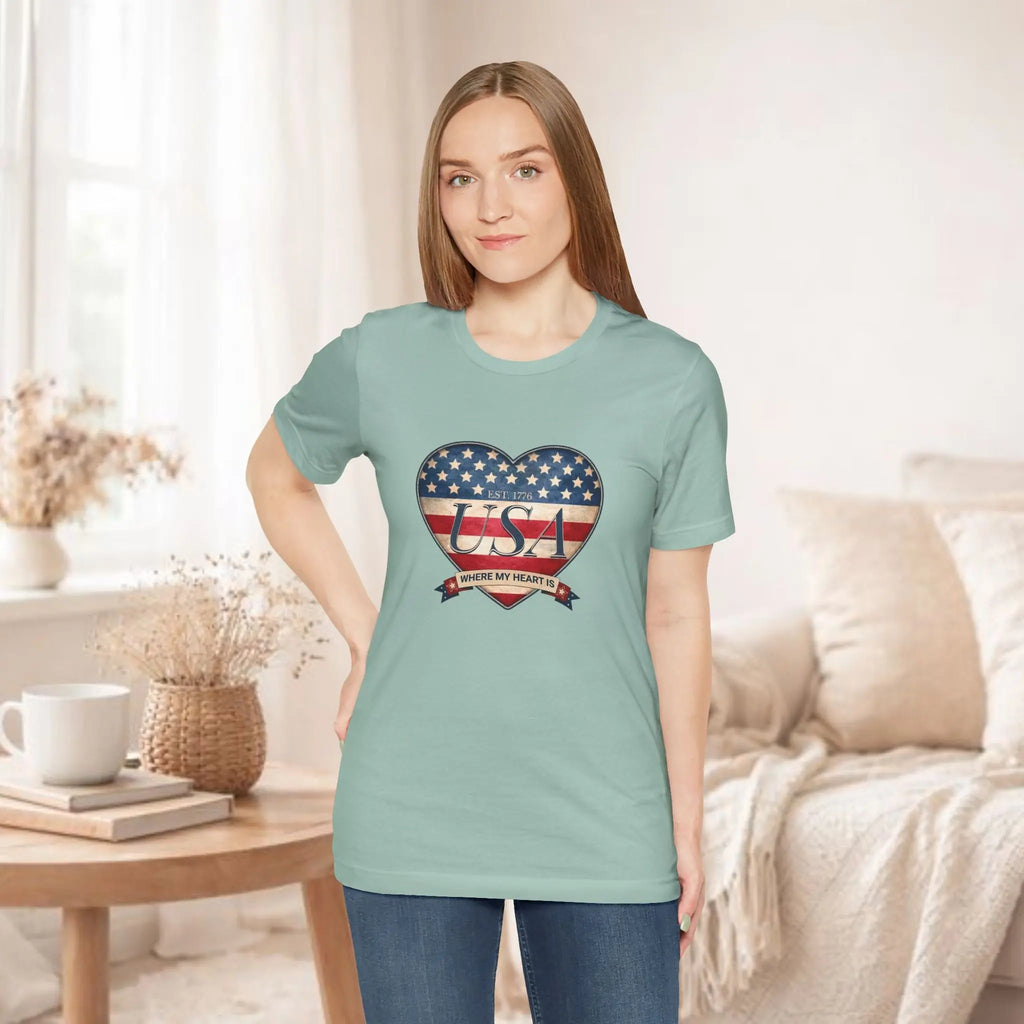 Where My Heart Is T-Shirt — Patriotic Heart Tee Printify