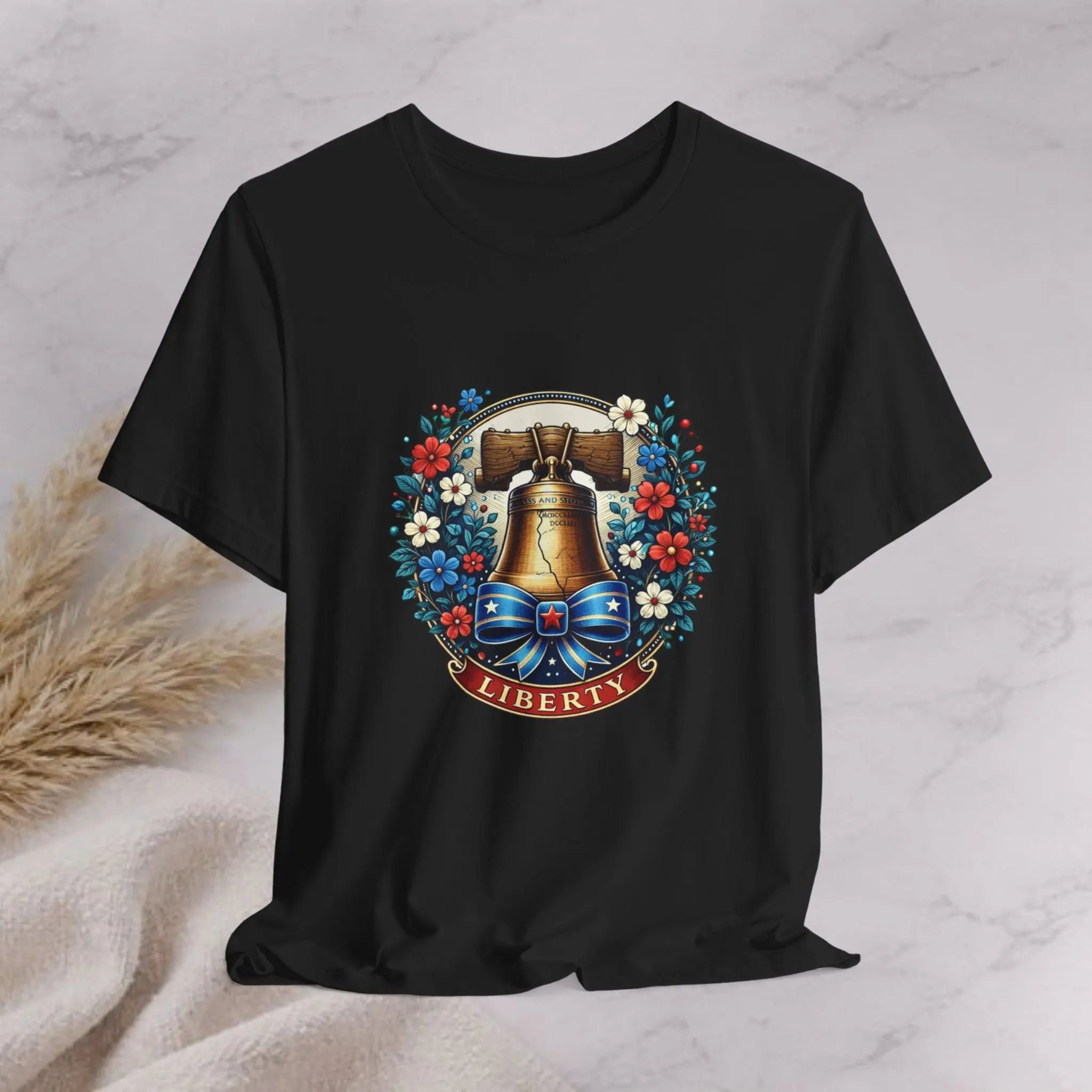 Liberty Bell Floral Tee — Liberty Banner Graphic T-Shirt Printify