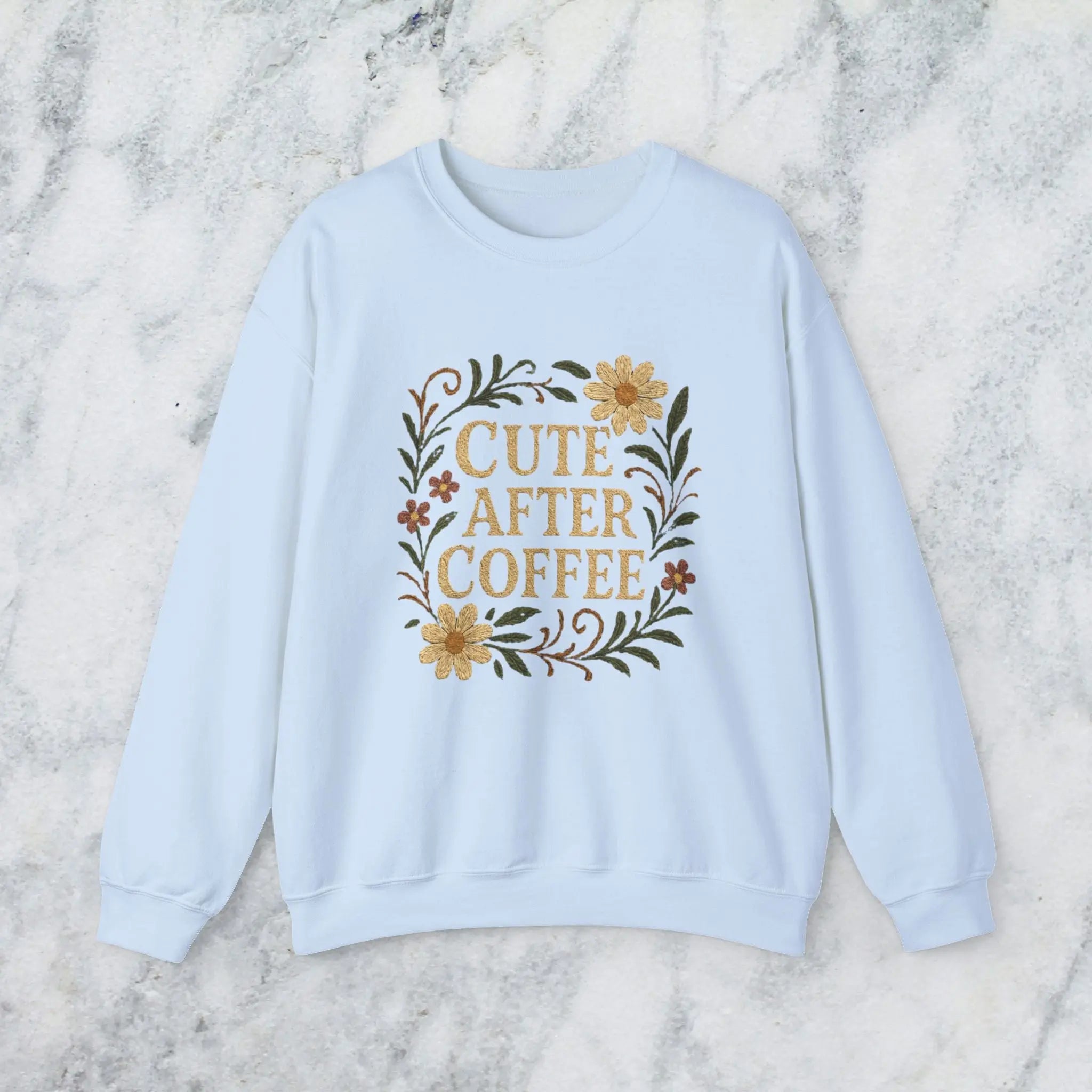 Cute After Coffee Floral Sweatshirt — Faux Embroidery Crewneck - Boldly Bitter Company