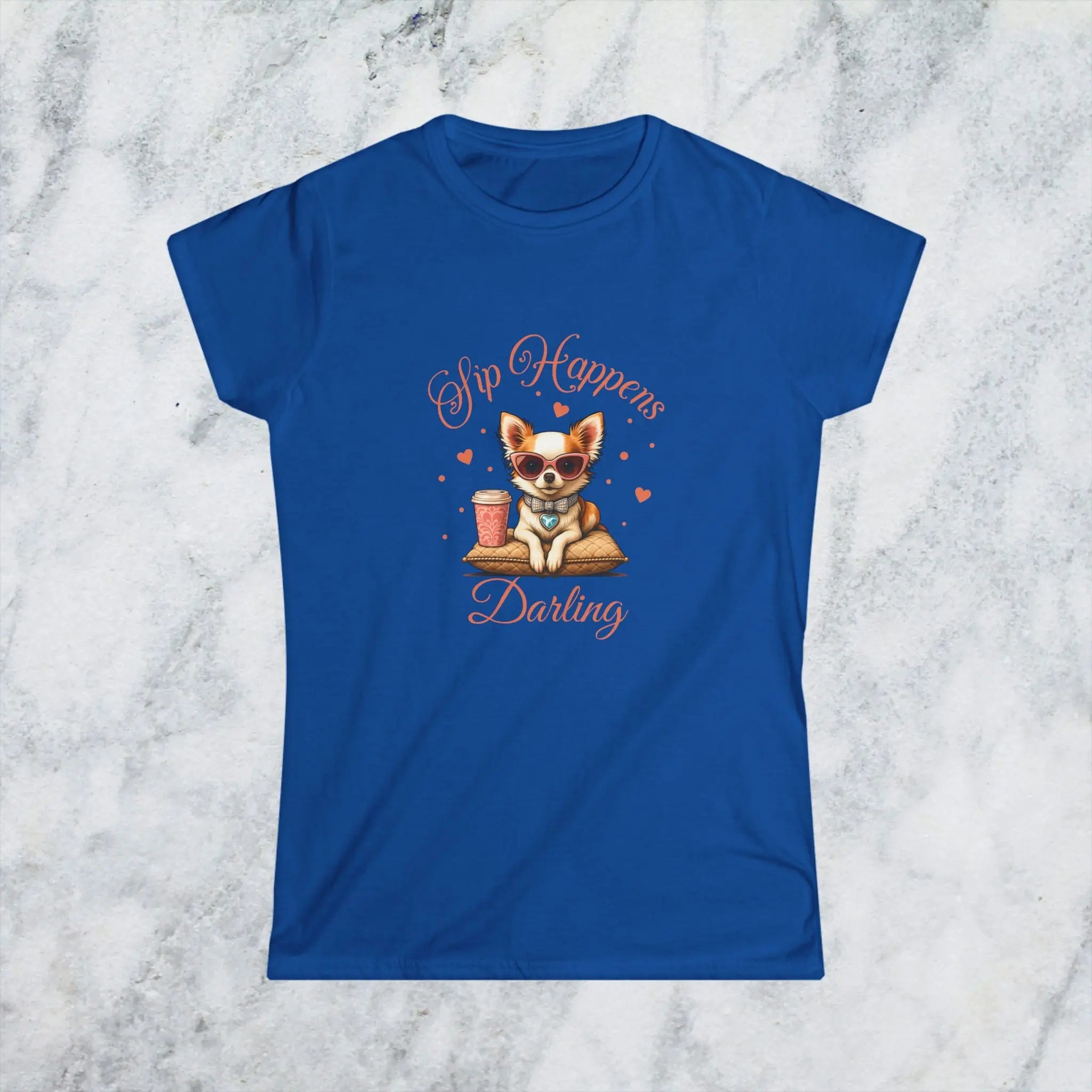 Sip Happens Darling Tee — Cute Chihuahua Coffee Women's T‑Shirt Printify