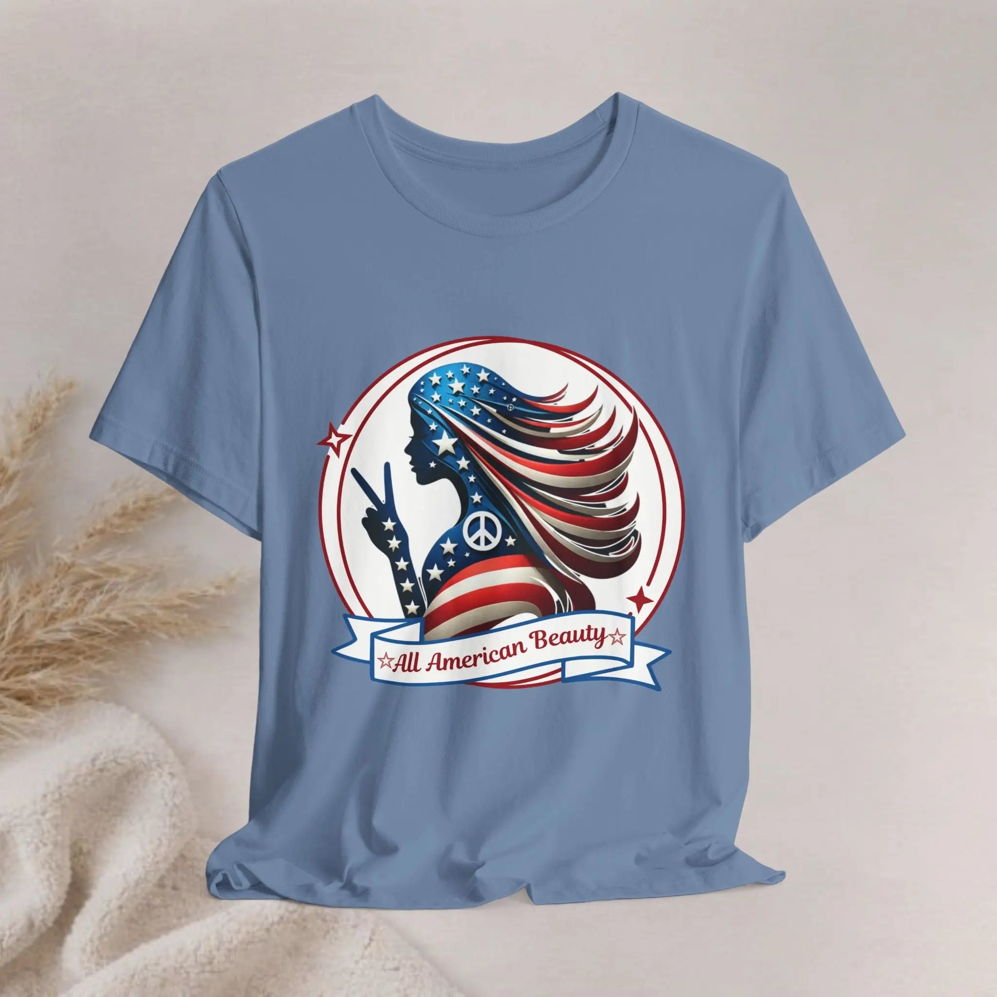 All American Beauty T-Shirt — Red White & Blue Peace Sign Silhouette Printify