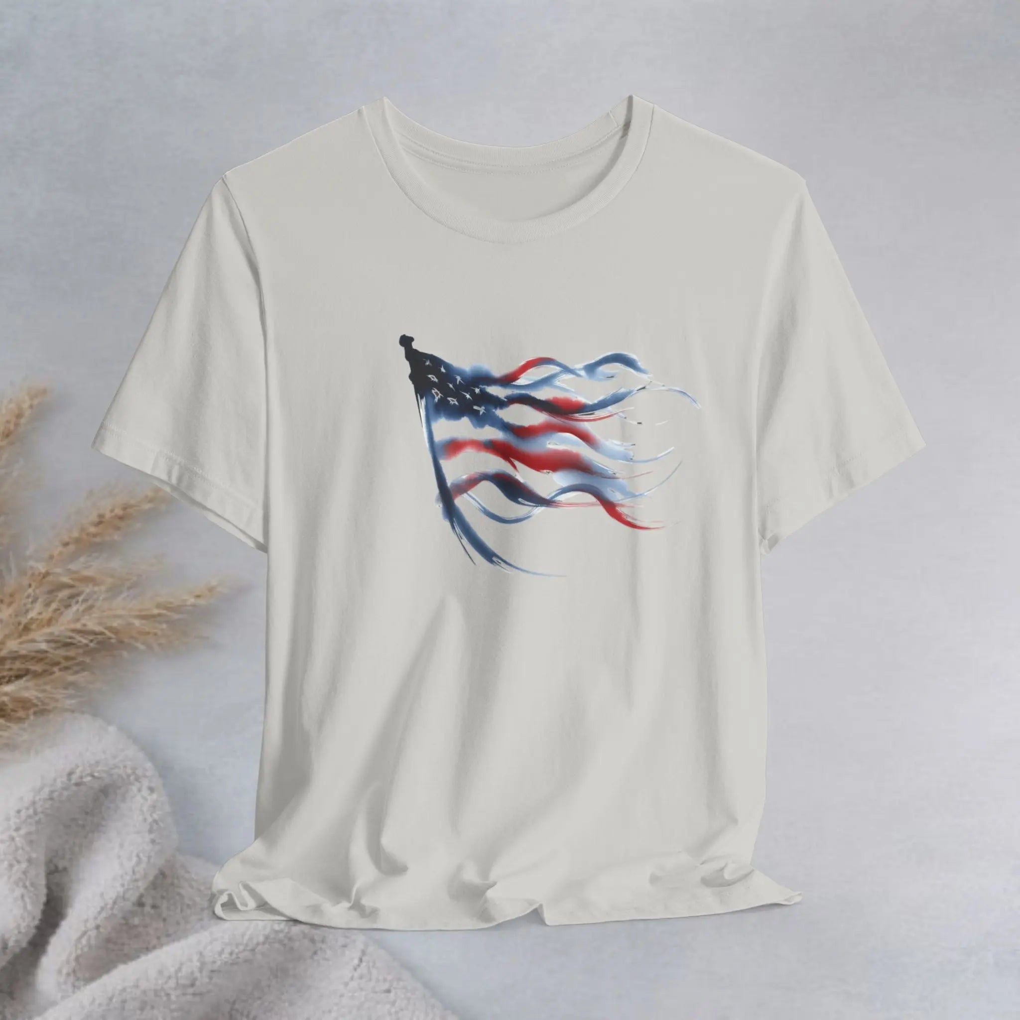 American Flag Waving Tee — Patriotic Red White Blue T-Shirt Printify