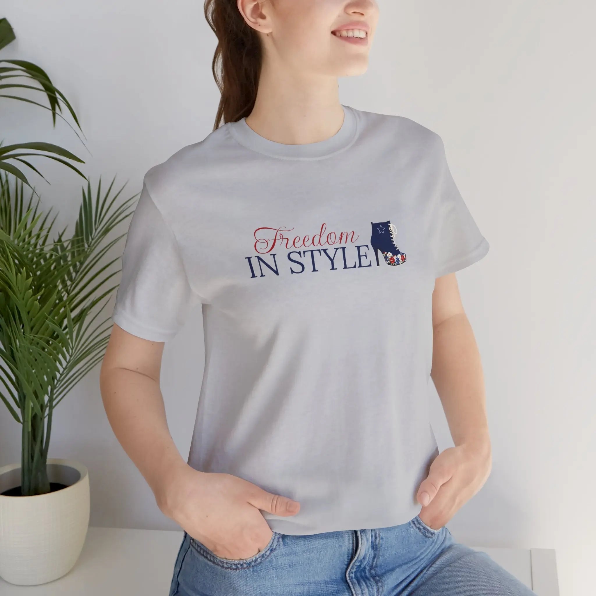 Freedom in Style Tee — Patriotic High Heel Graphic T-Shirt Printify