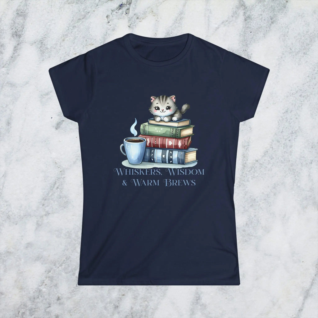 Whiskers Wisdom & Warm Brews Shirt – Cute Cat Coffee Lover Tee, Bookworm Cozy Reading T-Shirt, Cat Mom Gift for Caffeine Lovers Printify