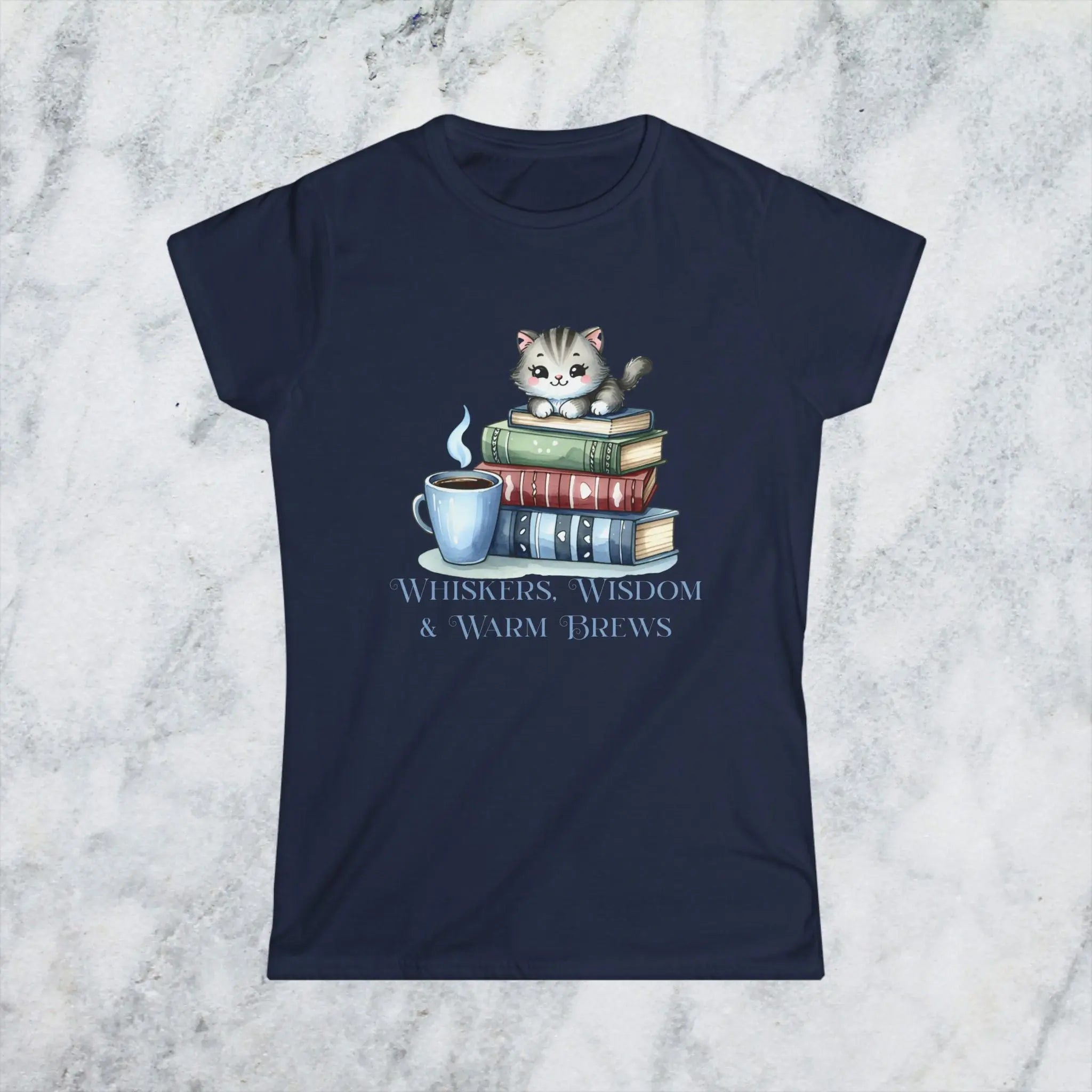 Whiskers Wisdom & Warm Brews Shirt – Cute Cat Coffee Lover Tee, Bookworm Cozy Reading T-Shirt, Cat Mom Gift for Caffeine Lovers Printify