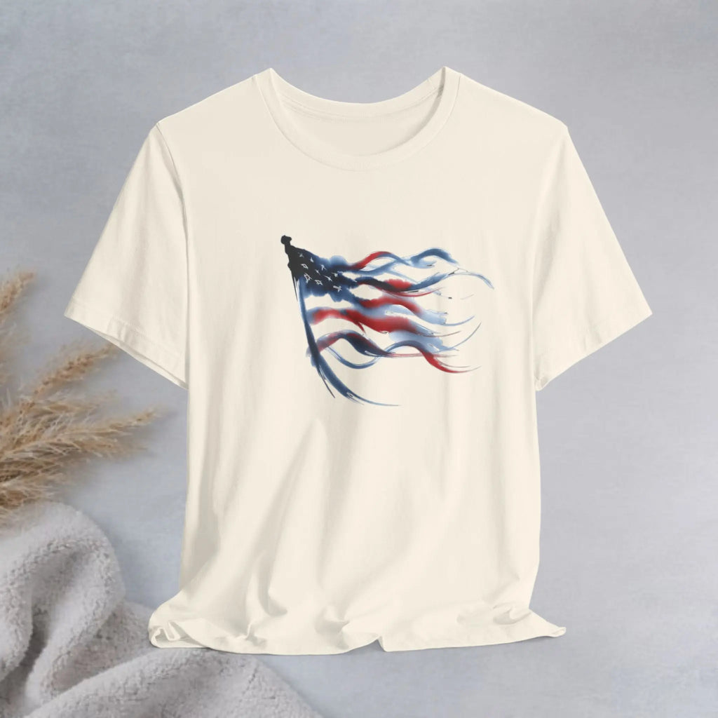 American Flag Waving Tee — Patriotic Red White Blue T-Shirt Printify