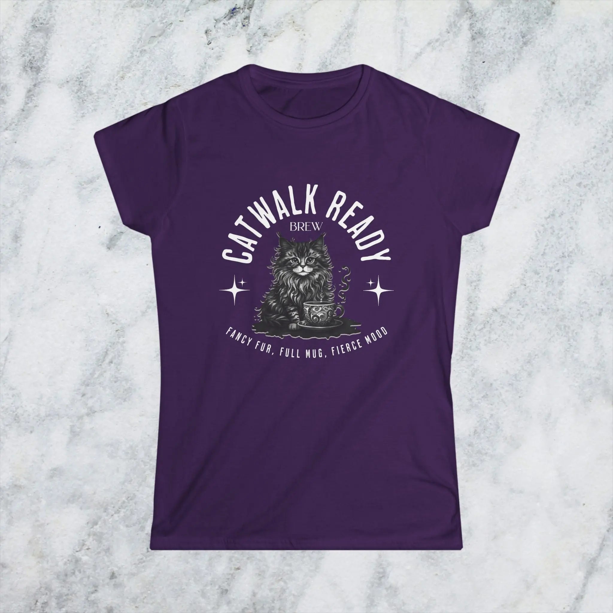 Catwalk Ready Shirt -  Fancy Fur, Full Mug, Fierce Mood Classy Coffee Cat Tee Printify