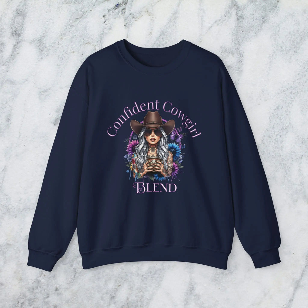 Confident Cowgirl Sweatshirt — Floral Western Coffee Blend Graphic Shirt Printify