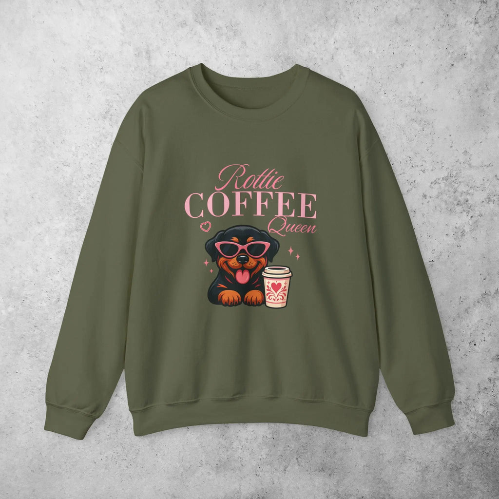 Rottie Coffee Sweatshirt — Cute Rottweiler with Coffee Graphic Printify