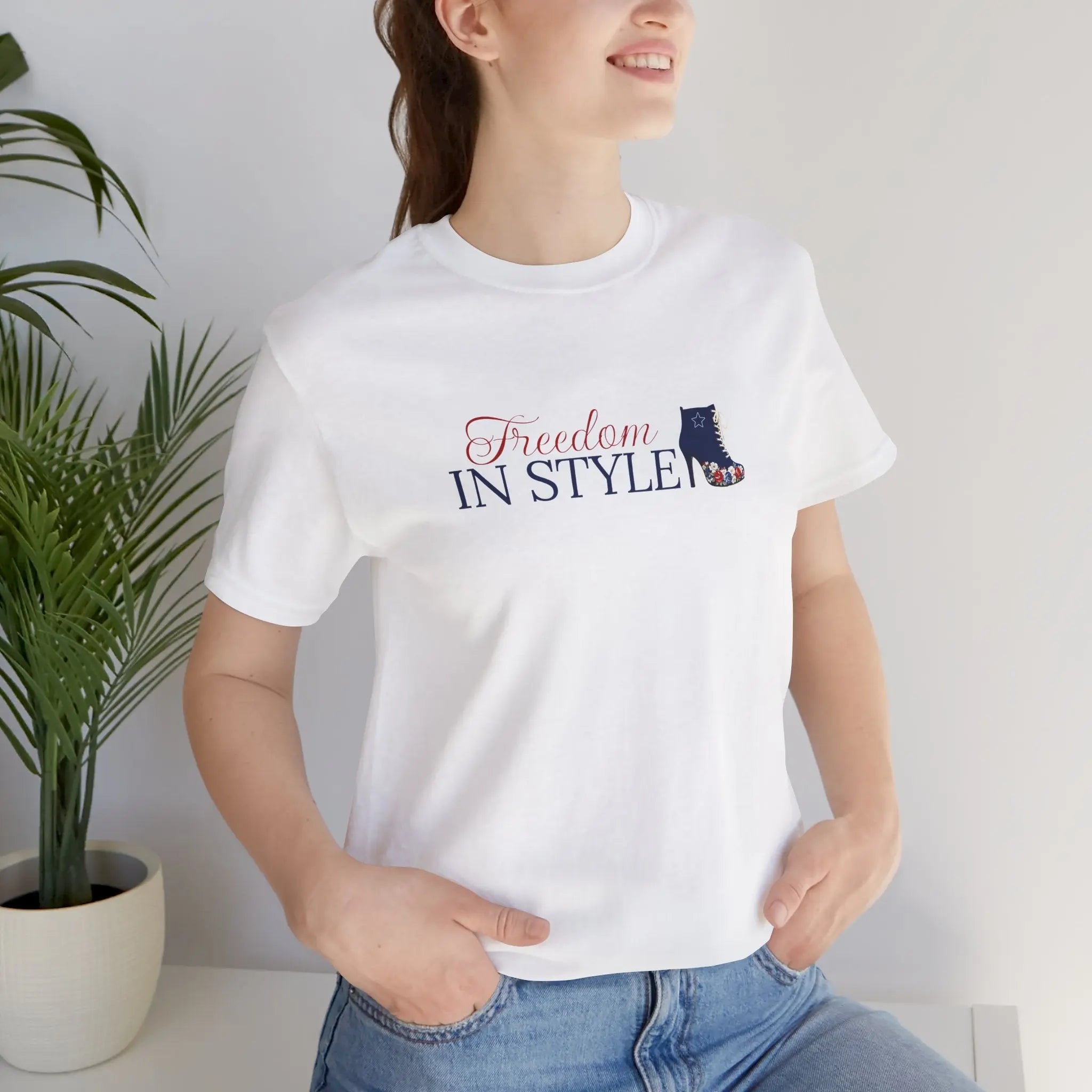 Freedom in Style Tee — Patriotic High Heel Graphic T-Shirt Printify