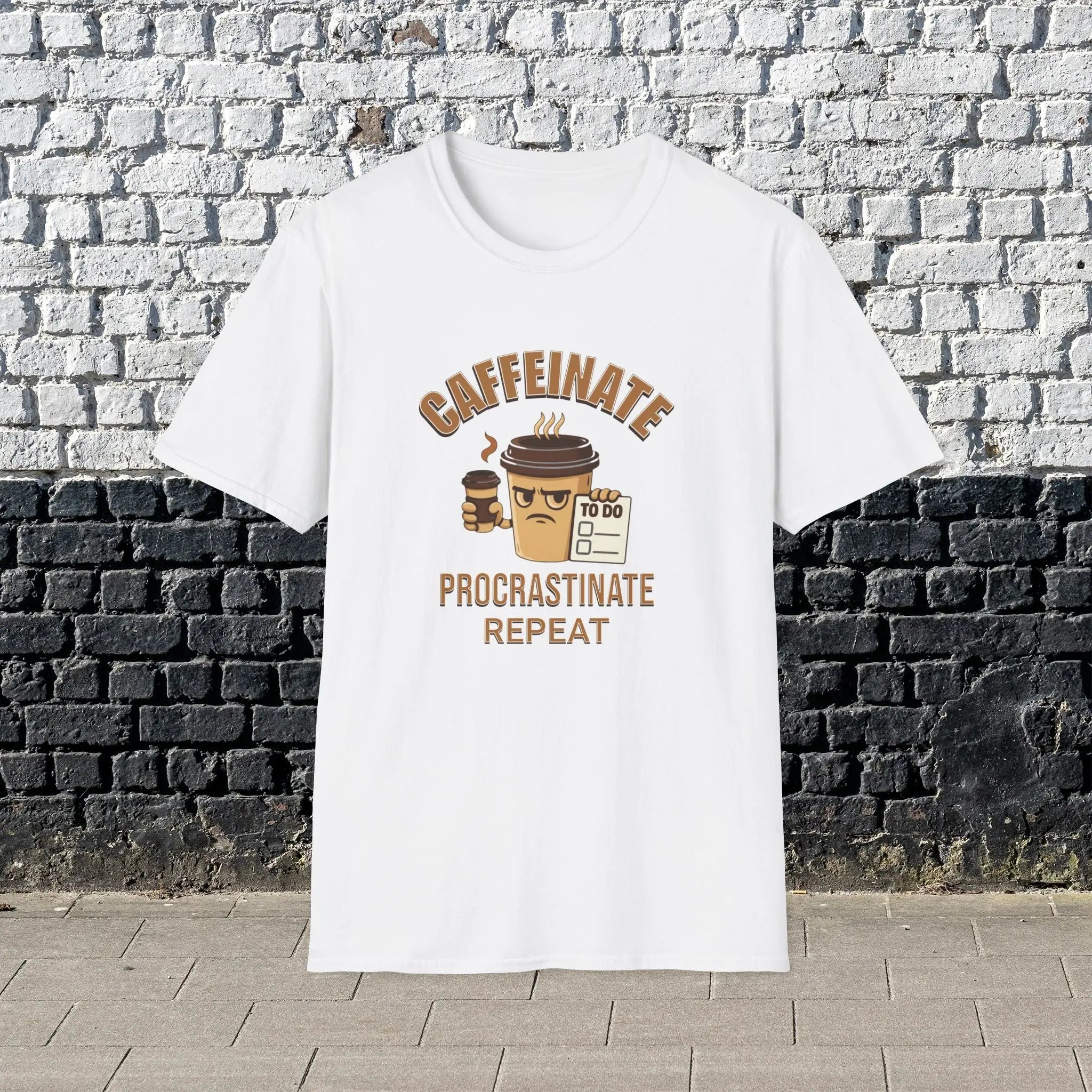 Caffeinate Procrastinate Repeat T-Shirt — Funny Coffee Lover Tee Printify