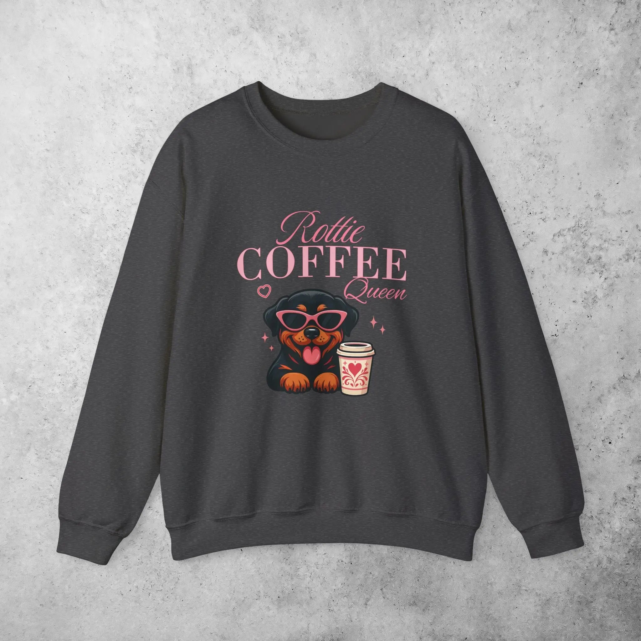 Rottie Coffee Sweatshirt — Cute Rottweiler with Coffee Graphic Printify
