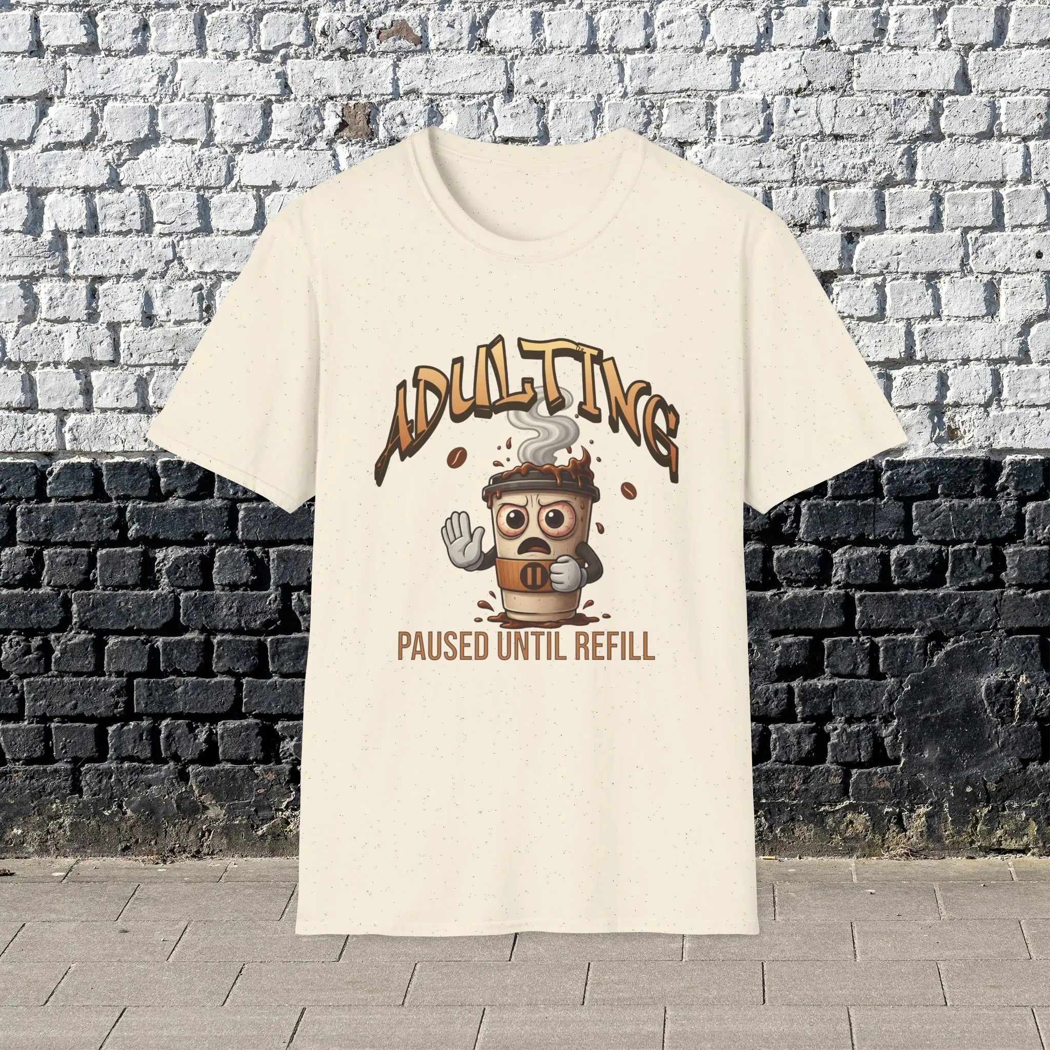 Adulting Coffee T-Shirt - Paused Until Refill funny coffee tee Printify
